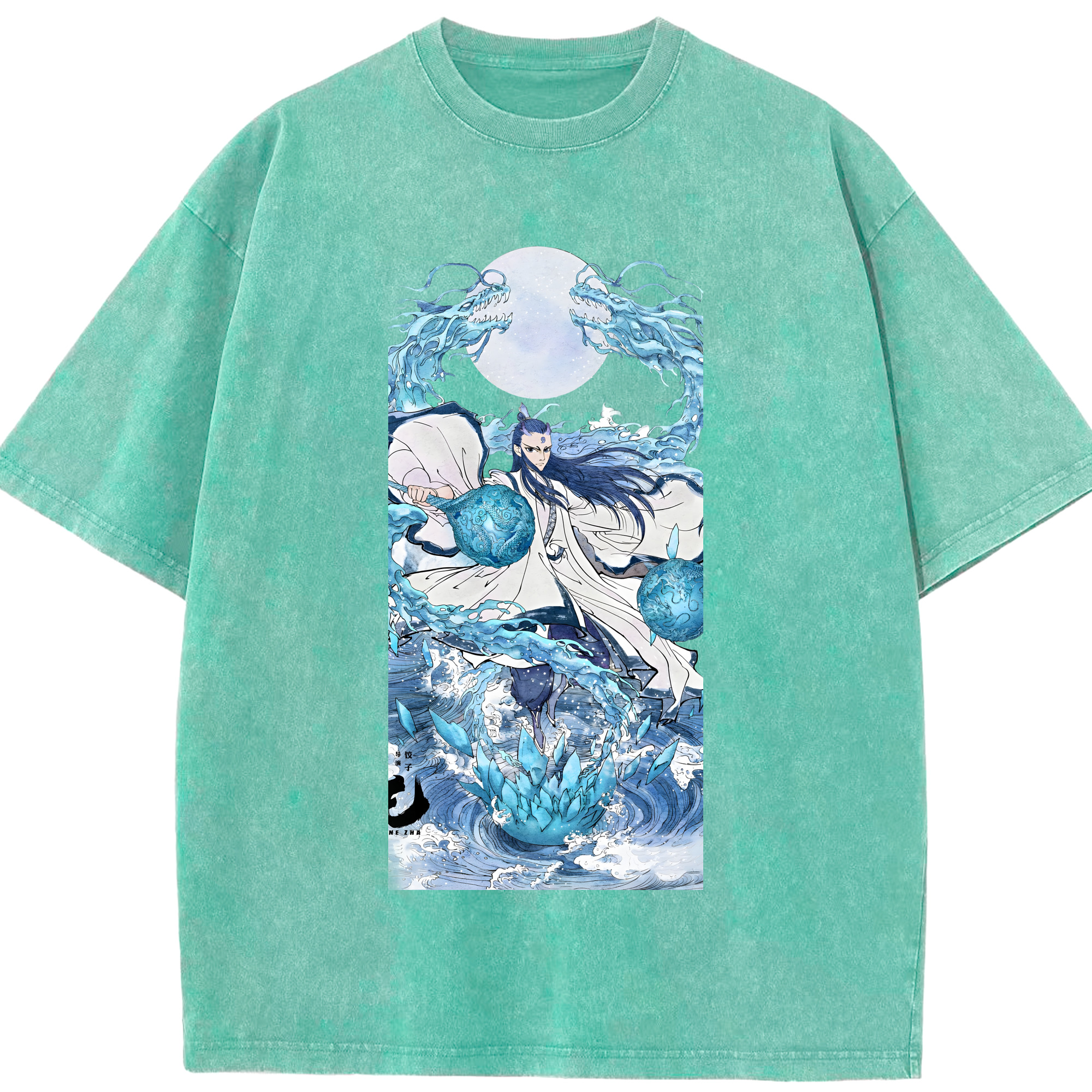 （画像用） Ne Zha 2 ナタ 魔童の大暴れ 綿100% ヴィンテージ風 半袖Tシャツ（フロントプリント）